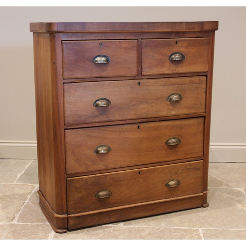 1089 - A Victorian pine framed mahogany chest of drawers, formed with two short over three long drawers, ap... 