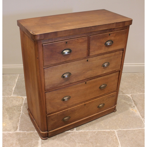 1089 - A Victorian pine framed mahogany chest of drawers, formed with two short over three long drawers, ap... 