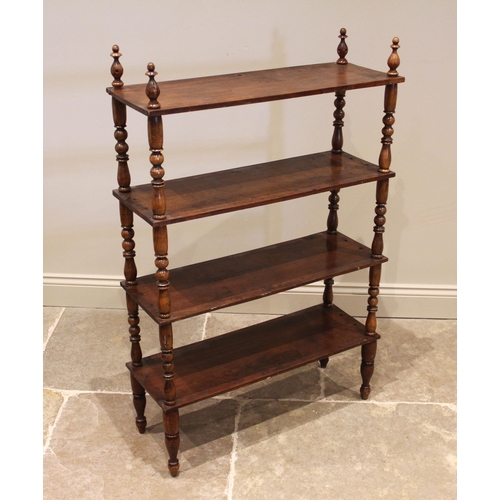 1091 - A Victorian walnut etagere/ bookcase, the four tiers upon baluster and bobbin turned supports, exten... 