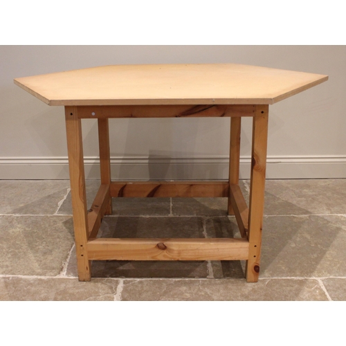 1121 - A contemporary centre table and cover, the pine framed table with a hexagonal top, along with bespok... 