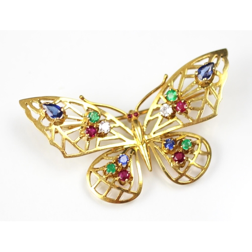 293 - An 18ct yellow gold Cropp and Farr brooch, the openwork stylised butterfly brooch set with round cut... 