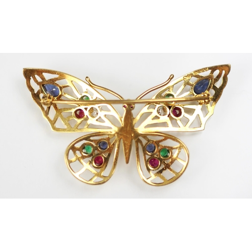 293 - An 18ct yellow gold Cropp and Farr brooch, the openwork stylised butterfly brooch set with round cut... 