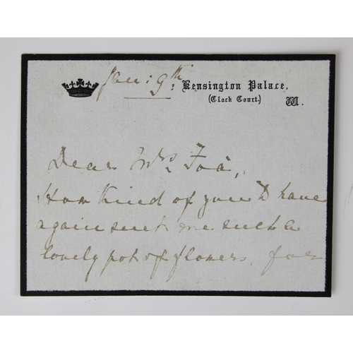 317 - A mourning card hand written by Princess Beatrice (1857-1944), on embossed Kensington Palace notecar... 