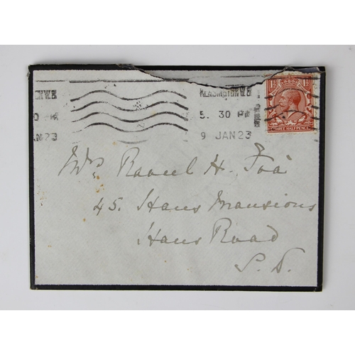 317 - A mourning card hand written by Princess Beatrice (1857-1944), on embossed Kensington Palace notecar... 