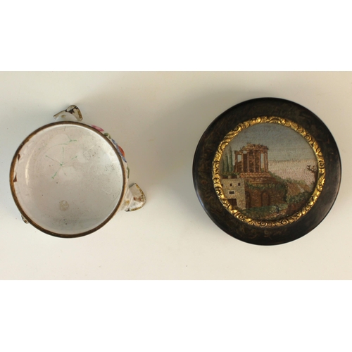 326 - A Grand Tour style micro mosaic mounted on tortoiseshell snuff box, 19th century, 8.5cm diameter, wi... 