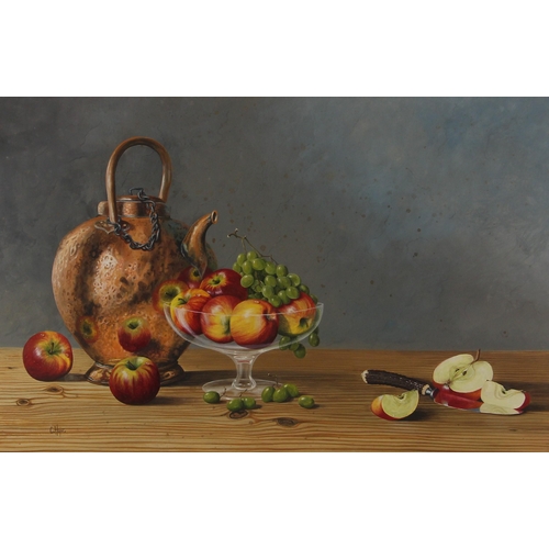 512A - C. Hope (British, 20th century),  
Still life with fruit and copper kettle,  
Watercolour on paper, ... 