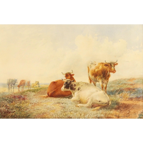 520 - Thomas Sidney Cooper RA (British, 1803-1902),  
Cattle resting by a lake,  
Watercolour on paper,  
... 