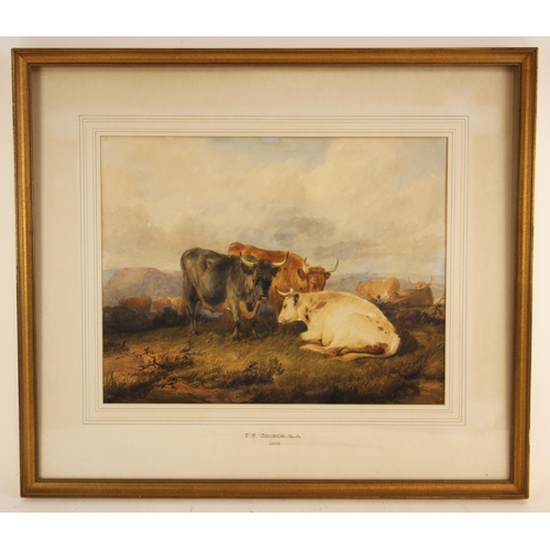 522 - Thomas Sidney Cooper RA (British, 1803-1902),  
Cattle on a hilltop,  
Watercolour on paper,  
Signe... 