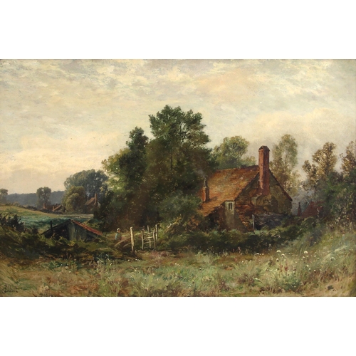 533 - J. Elliot (English school, 19th century),  
A tumbledown country cottage in a landscape,  
Oil on ca... 