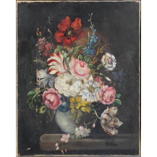 539 - Dutch school (19th century),  
A pair of floral still lives,  
Oil on canvas,  
Unsigned,  
50cm x 4... 