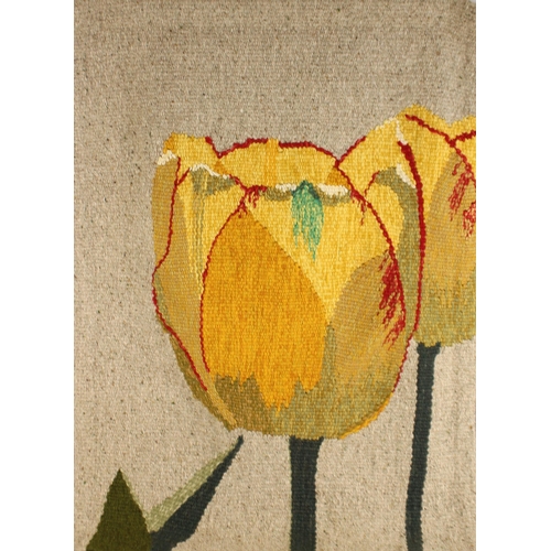 567 - Ros Hornbuckle (Contemporary British),  
'Tulip',  
Hand woven wool tapestry,  
Unsigned,  
100cm x ... 