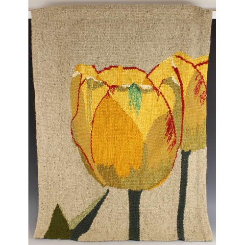 567 - Ros Hornbuckle (Contemporary British),  
'Tulip',  
Hand woven wool tapestry,  
Unsigned,  
100cm x ... 