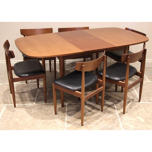 624 - E Gomme for G-Plan, six teak dining chairs and table, mid 20th century, the chairs with a concave ba... 