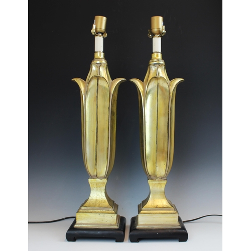 641 - A pair of contemporary Uttermost composite table lamps, each modelled as an Art Nouveau style gilt f... 