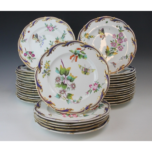 667 - Thirty six Coalport dinner plates, mid 19th century, the blanks from moulds produced by Sevres, each... 