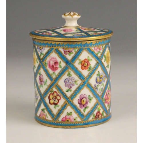 669 - A continental porcelain jar and cover, 19th century, polychrome enameled with flowers among trellis ... 