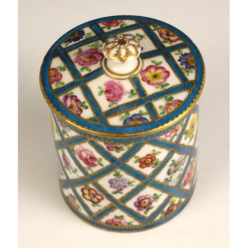 669 - A continental porcelain jar and cover, 19th century, polychrome enameled with flowers among trellis ... 