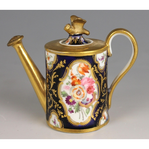 677 - A Davenport miniature watering can and cover, circa 1825, decorated with floral reserves set among g... 