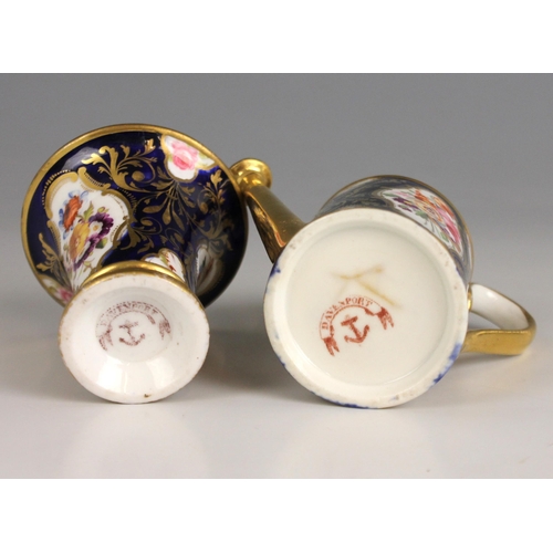 677 - A Davenport miniature watering can and cover, circa 1825, decorated with floral reserves set among g... 