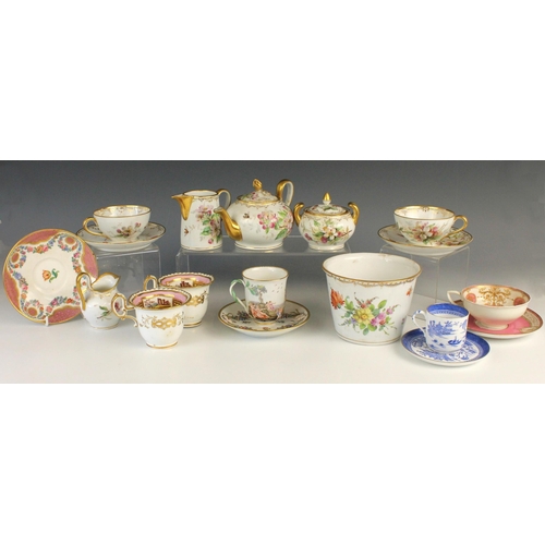 684 - A Dresden part duet tea service, 20th century, comprising: a teapot and cover, two teacups and sauce... 