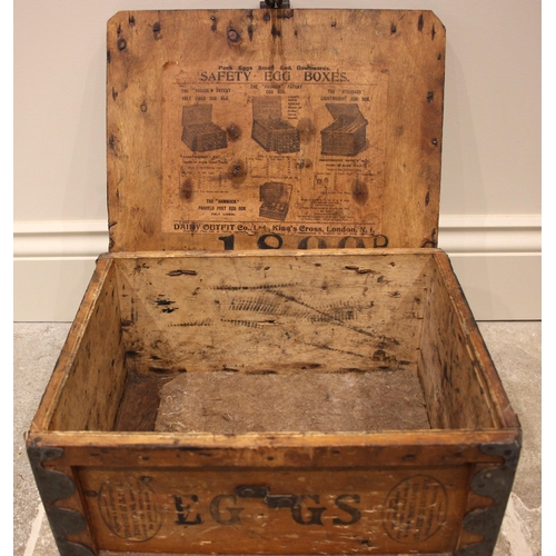 868 - A vintage wooden 'Peacock's Safety Egg Box', applied with an iron swing handle to the hinged cover, ... 