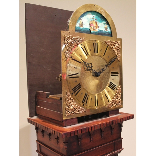 960 - A Georgian style longcase clock by Kieninger, late 20th century, the 28cm gilt metal break arch dial... 