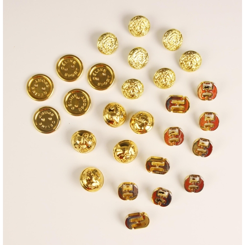 411 - A selection of designer fashion buttons, including a set of five 'Celine sport' buttons, 2cm diamete... 