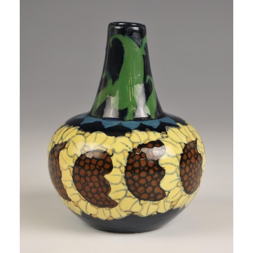 608 - A Foley Pottery Intarsio stem vase by Frederick Rhead, early 20th century, of compressed globe and s... 