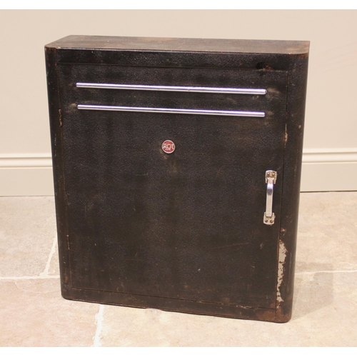 638 - A 1930's painted metal 'Odeonesque' RCA wall mounted cinema cabinet, the rectangular cabinet with ro... 