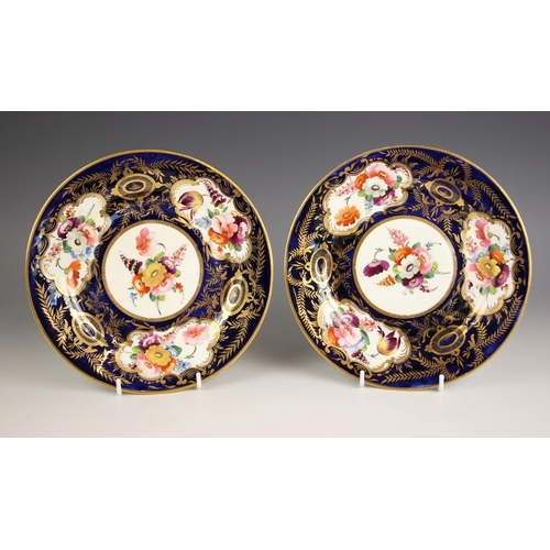 662 - A pair of Coalport porcelain cabinet plates, circa 1820, decorated with a central panel of flowers, ... 