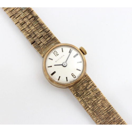 146 - A 9ct yellow gold ladies 'Rodina' wrist watch, the circular cream dial with baton makers and Arabic ... 