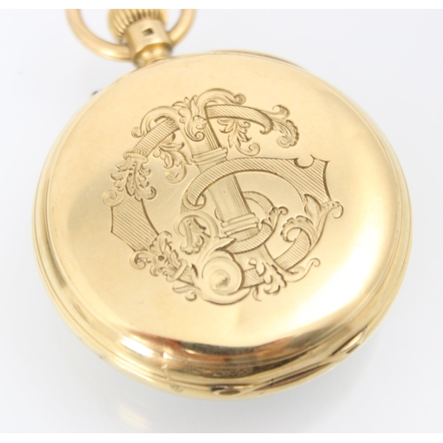 148 - An 18ct yellow gold open faced pocket watch, the circular white enamel dial with Roman numerals and ... 