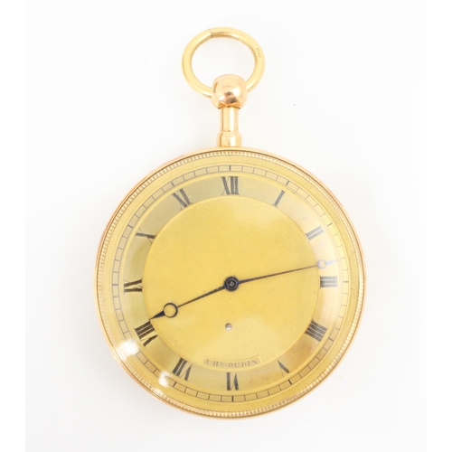 149 - A 19th century Charles Oudin chiming open faced yellow metal pocket watch, the gold coloured texture... 