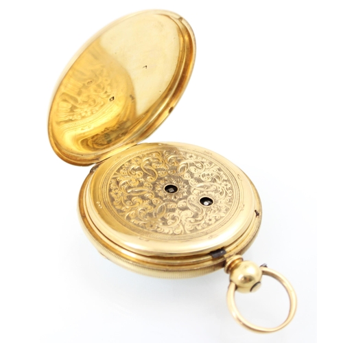 150 - A Victorian 18ct yellow gold open faced pocket watch, the circular white enamel dial with Roman nume... 