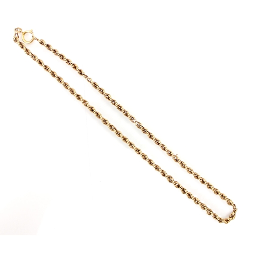 218 - A 9ct yellow gold rope twist necklace, the necklace of typical form with later bolt ring fastening, ... 