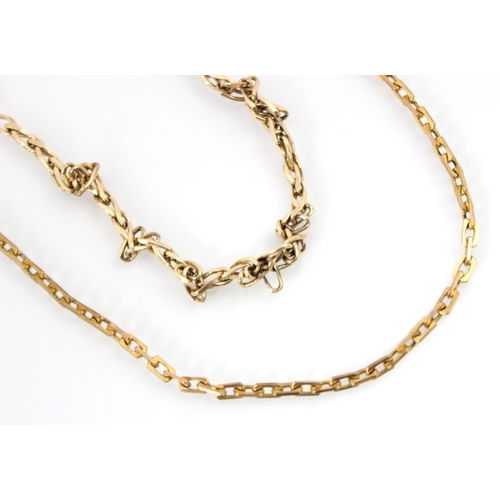 286 - A 9ct yellow gold chain, the elongated trace link necklace, with bolt ring faster, stamped to bolt r... 