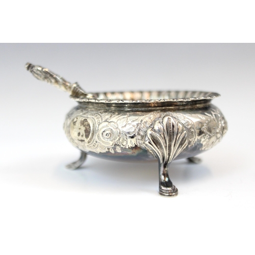 31 - A set of four Victorian silver open salts, Martin, Hall & Co, Sheffield 1872, of cauldron form the g... 