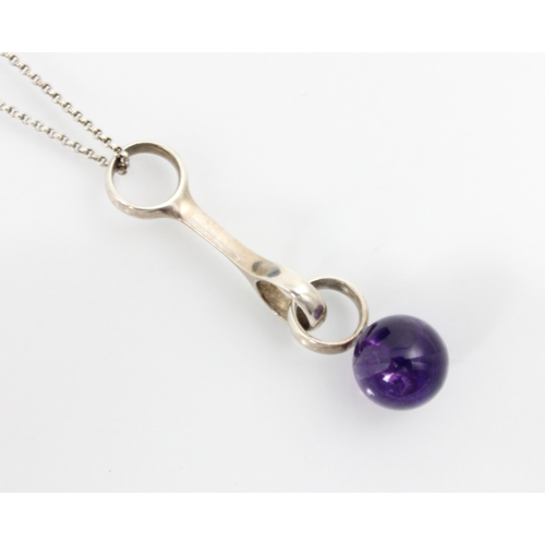 315 - A Georg Jensen amethyst 'sphere' pendant necklace, designed Regitze Overgaard, the plain polished sp... 