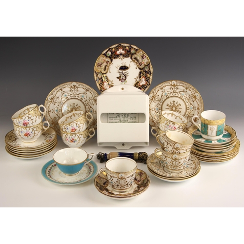 705 - A selection of tea wares, 19th century and later, in various patterns, some with painted fraction ma... 