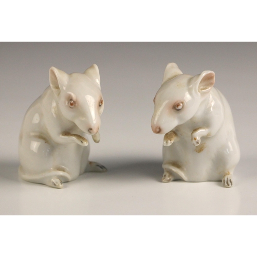 724 - A pair of Rosenthal German porcelain mice, 20th century, each modelled standing, printed maker's mar... 