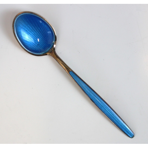 80 - A cased set of David Anderson silver gilt enamel spoons, the teaspoons in various colourways with en... 