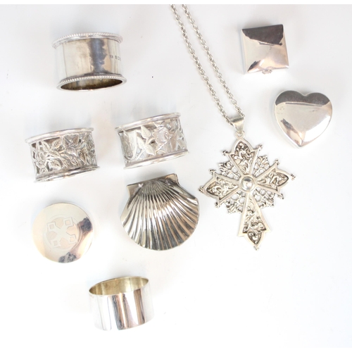 95 - A selection of silver and silver coloured items, to include a Georg Jensen 'Cactus' pattern christen... 