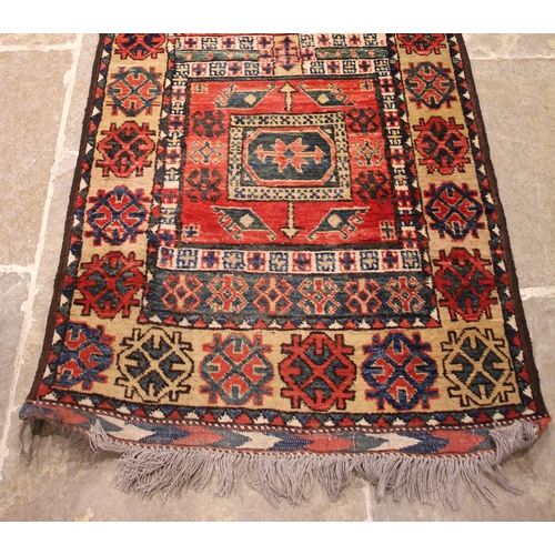 935 - A Qashqai Persian type runner, in red, blue and cream colourways, the four alternating rectangular m... 