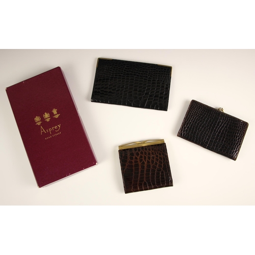 431 - An Asprey black faux crocodile gold mounted folding wallet, with compartmented interior, 17cm x 10.5... 