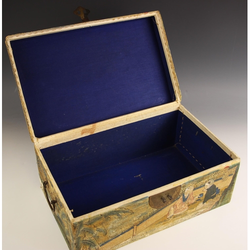 777 - A Chinese painted vellum storage chest, late 19th century, the rectangular box with a hinged cover a... 