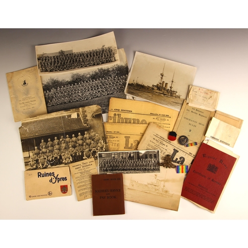 351 - WORLD WAR I AND II INTEREST: A collection of documents and memorabilia to include a World War I silv... 