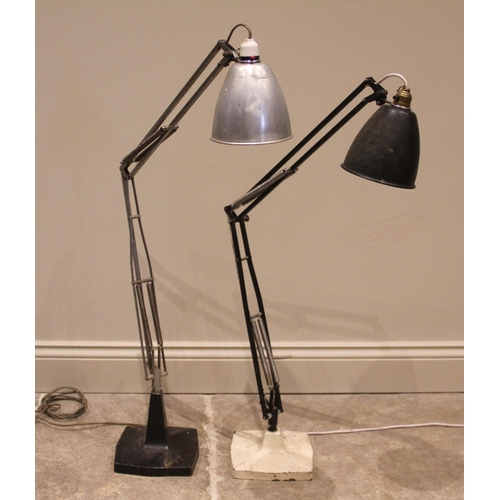 804 - Two machinists angle poise lamps, mid 20th century, each with articulated arm upon a shaped cast bas... 