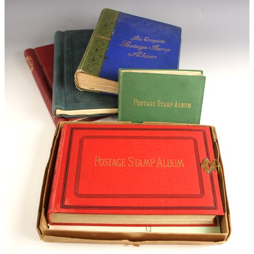 470 - A collection of five stamp albums and a folder, comprising: a Simplex Blank Album with world collect... 