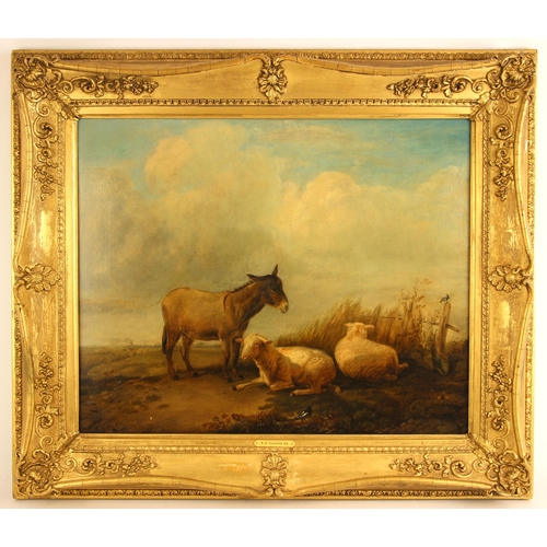 551 - Attributed to Thomas Sidney Cooper RA (British, 1803-1902),  
A donkey with two sheep by a broken fe... 