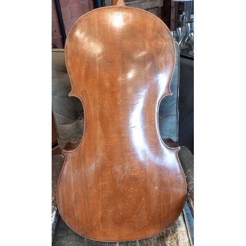 873 - A 19th century cello or violoncello, spruce top, with maple two-piece back, sides, and neck, ebonise... 